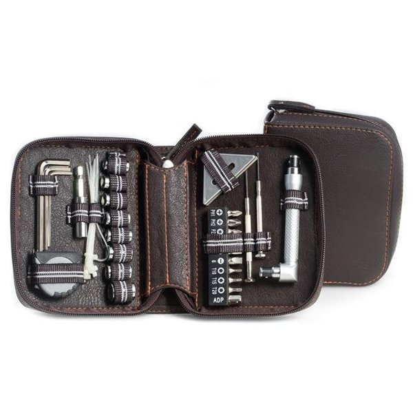 Bey Berk International Bey-Berk International BB408 28 Piece Tool Set in Brown Zippered Leatherette Case BB408